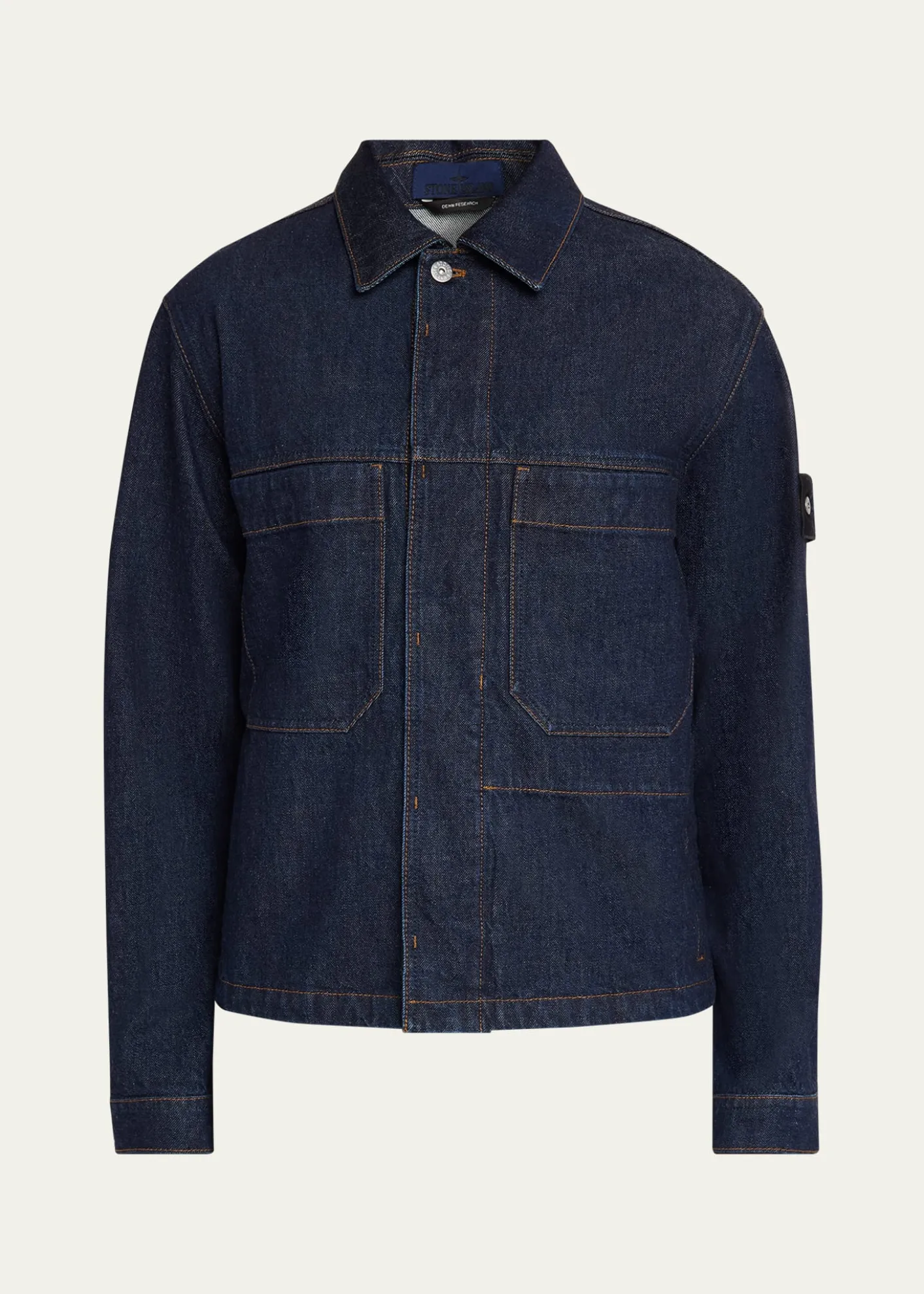 Stone IslandMen's Denim Button-Front Biker Jacket
