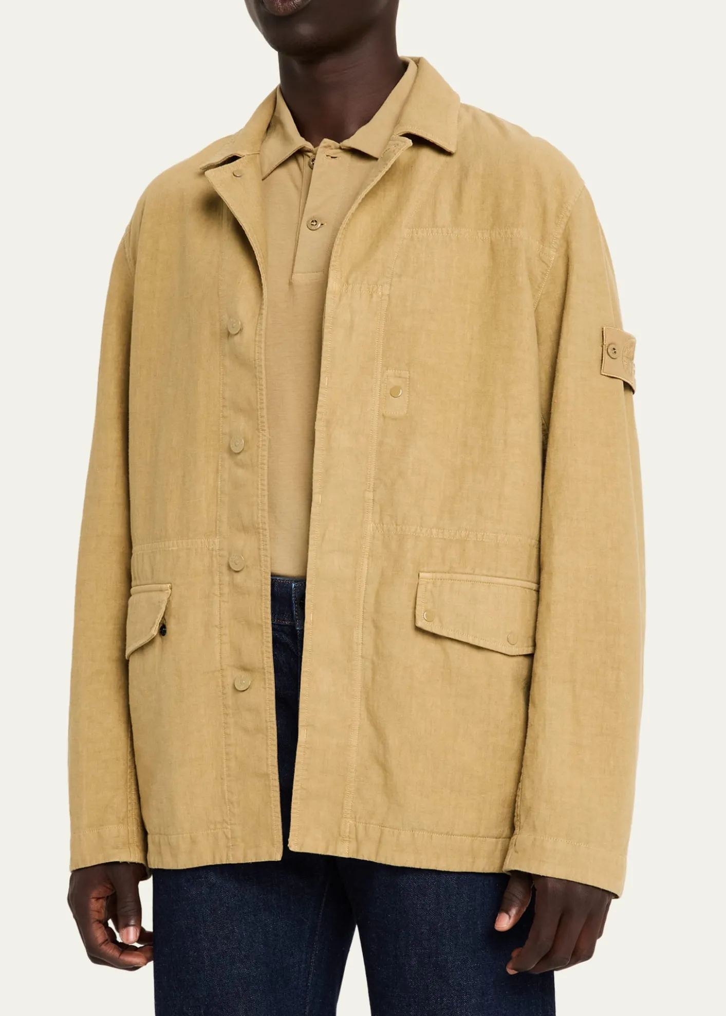 Stone IslandMen's Ghost Linen-Blend Shirt Jacket