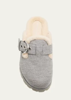 Stuart WeitzmanChrystie Shearling-Lined Flannel Mules