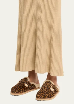 Stuart WeitzmanChrystie Shearling-Lined Leopard Suede Mules