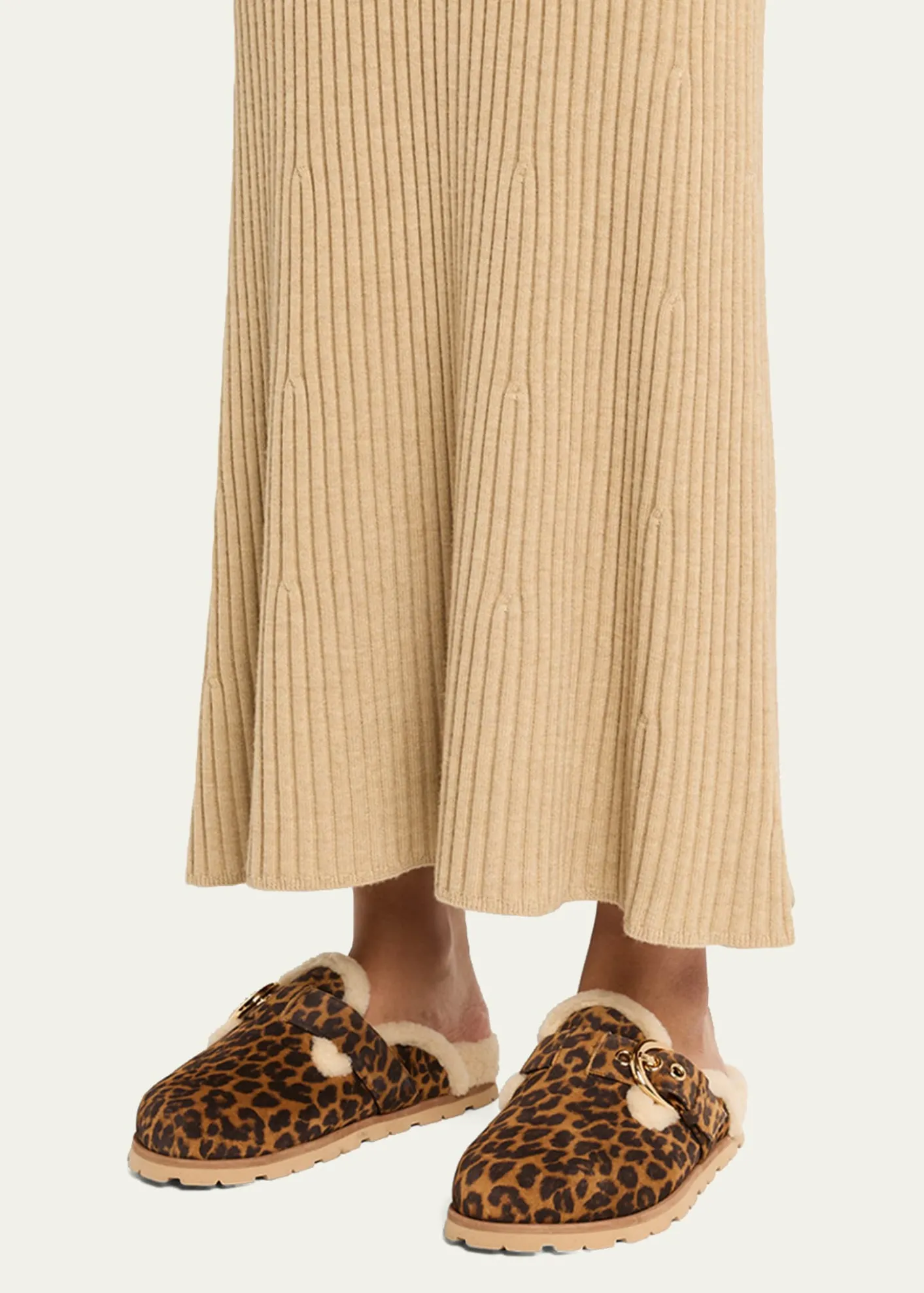 Stuart WeitzmanChrystie Shearling-Lined Leopard Suede Mules