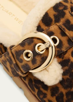 Stuart WeitzmanChrystie Shearling-Lined Leopard Suede Mules