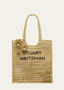 Stuart WeitzmanMagnolia Flower Raffia Tote Bag