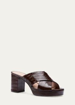 Stuart Weitzman80mm Dayna Croc-Embossed Leather Platform Sandals