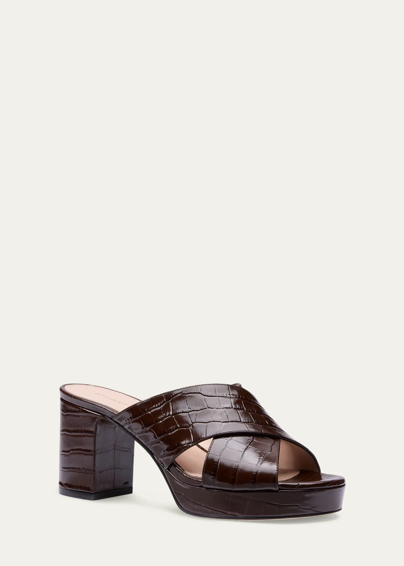 Stuart Weitzman80mm Dayna Croc-Embossed Leather Platform Sandals