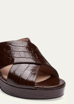 Stuart Weitzman80mm Dayna Croc-Embossed Leather Platform Sandals