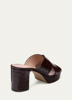 Stuart Weitzman80mm Dayna Croc-Embossed Leather Platform Sandals