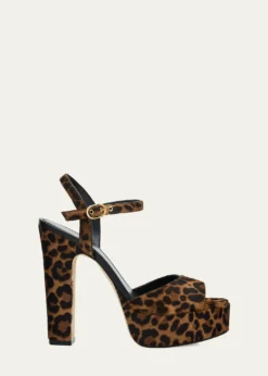 Stuart Weitzman130mm Reade Leopard-Printed Calf Hair Platform Sandals