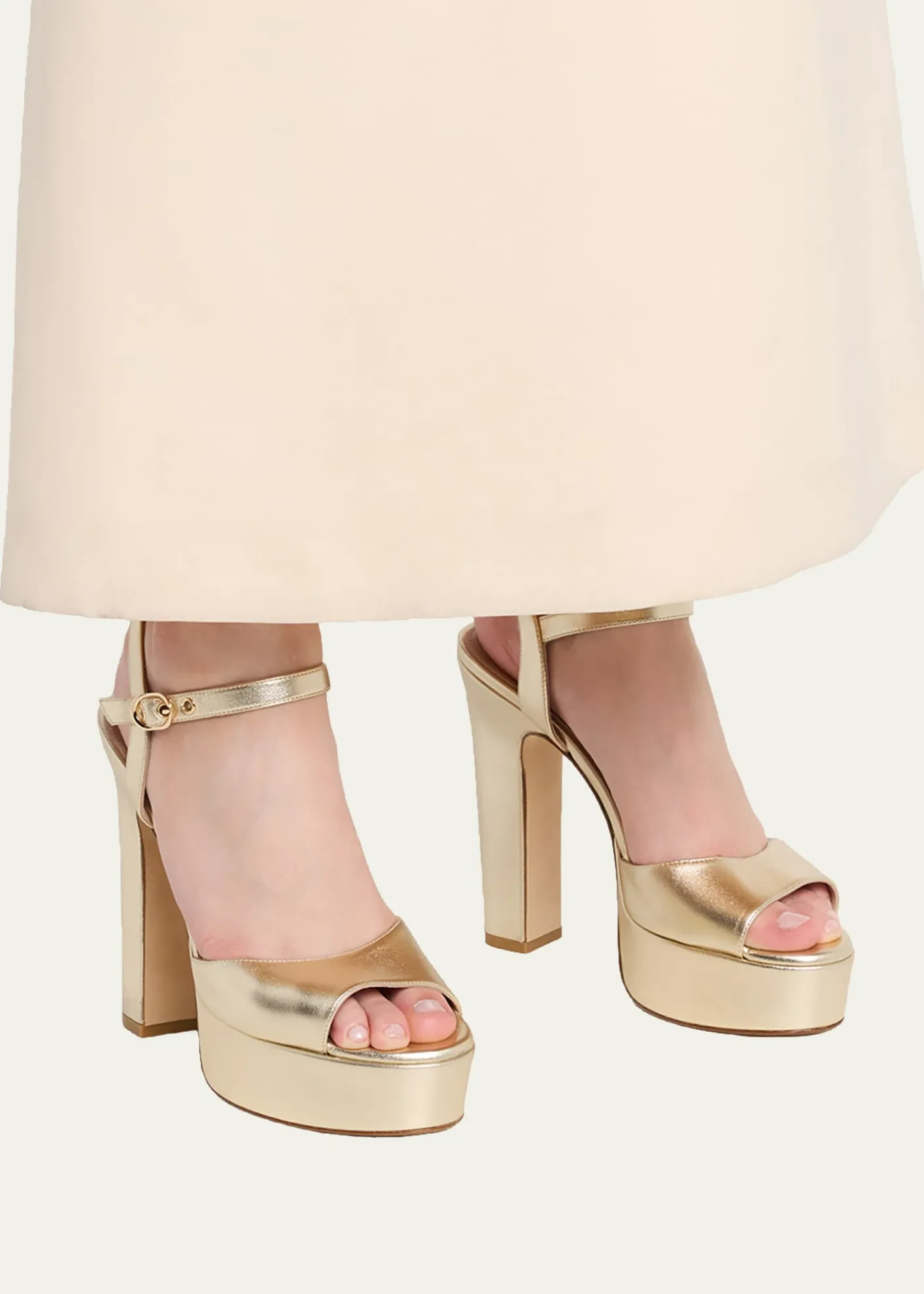 Stuart Weitzman130mm Reade Metallic Leather Platform Sandals