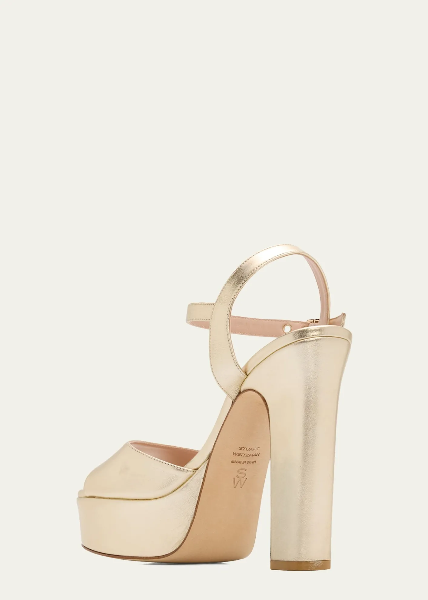Stuart Weitzman130mm Reade Metallic Leather Platform Sandals