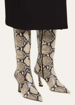 Stuart Weitzman85mm Vinnie Snake-Printed Leather Knee-High Boots