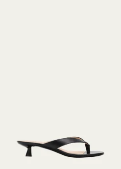 Stuart WeitzmanRio Leather Kitten-Heel Thong Sandals