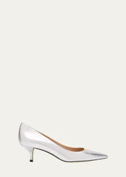 Stuart WeitzmanStuart Metallic Leather Kitten-Heel Pumps