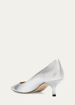 Stuart WeitzmanStuart Metallic Leather Kitten-Heel Pumps