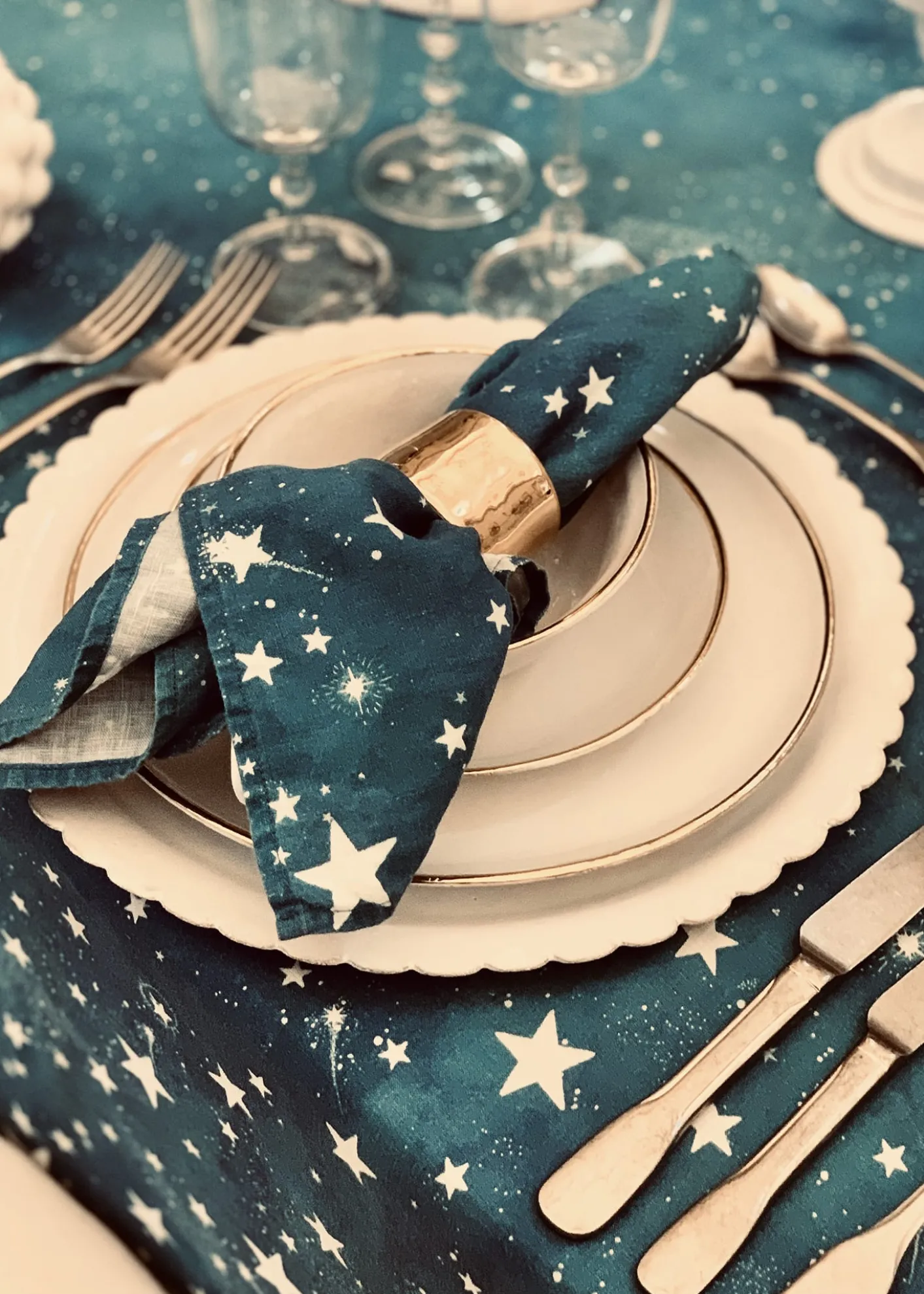 SUMMERILL & BISHOPCelestial Stars Cosmic Blue Napkin, 20" Square