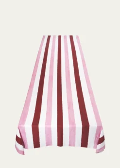 SUMMERILL & BISHOPRaspberry/Rose Pink Stripe Linen Tablecloth, 65" x 98"