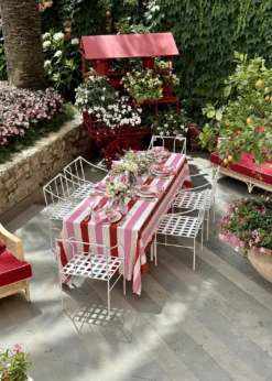 SUMMERILL & BISHOPRaspberry/Rose Pink Stripe Linen Tablecloth, 65