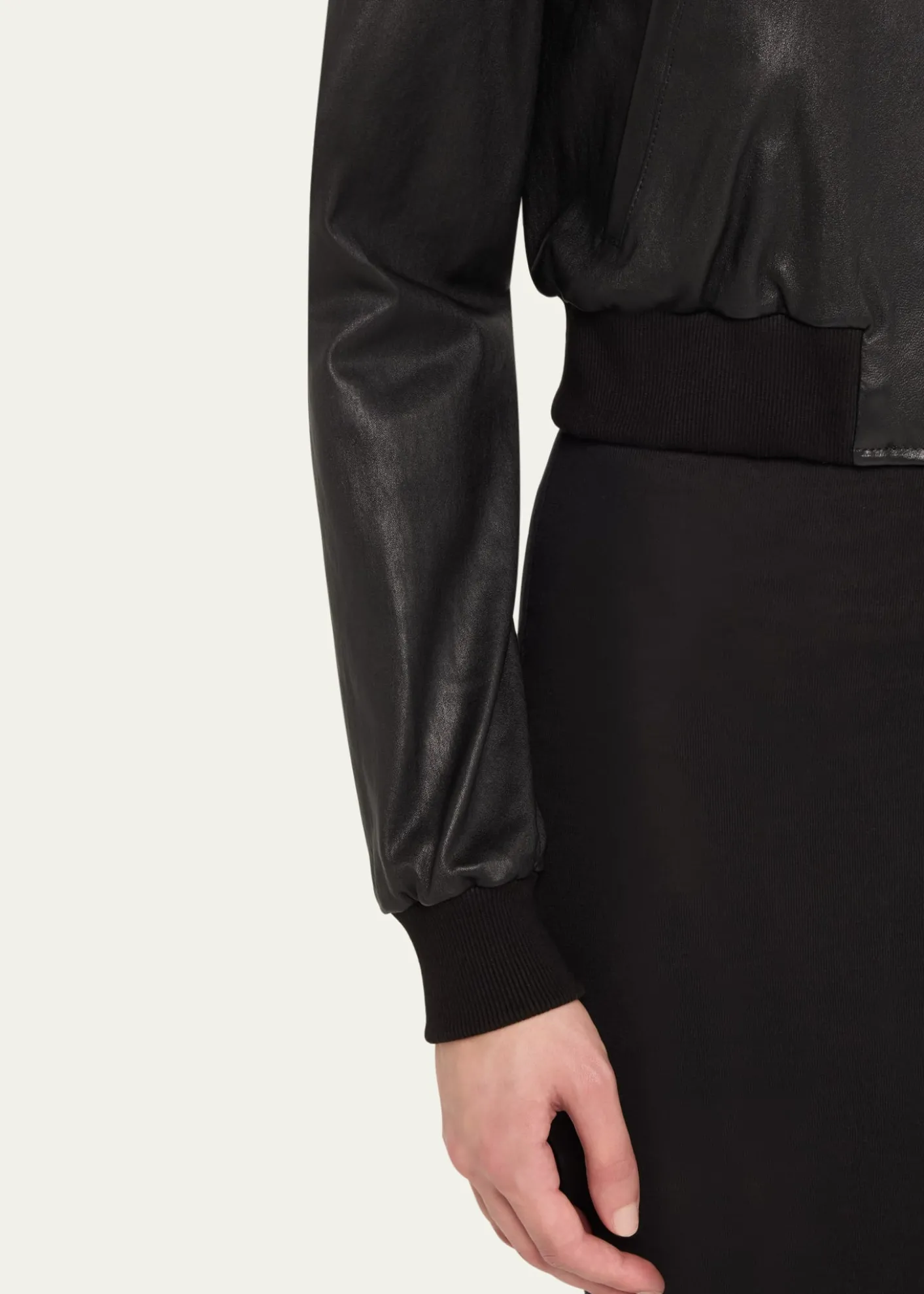 Susan BenderStretch Lambskin Leather Bomber Jacket