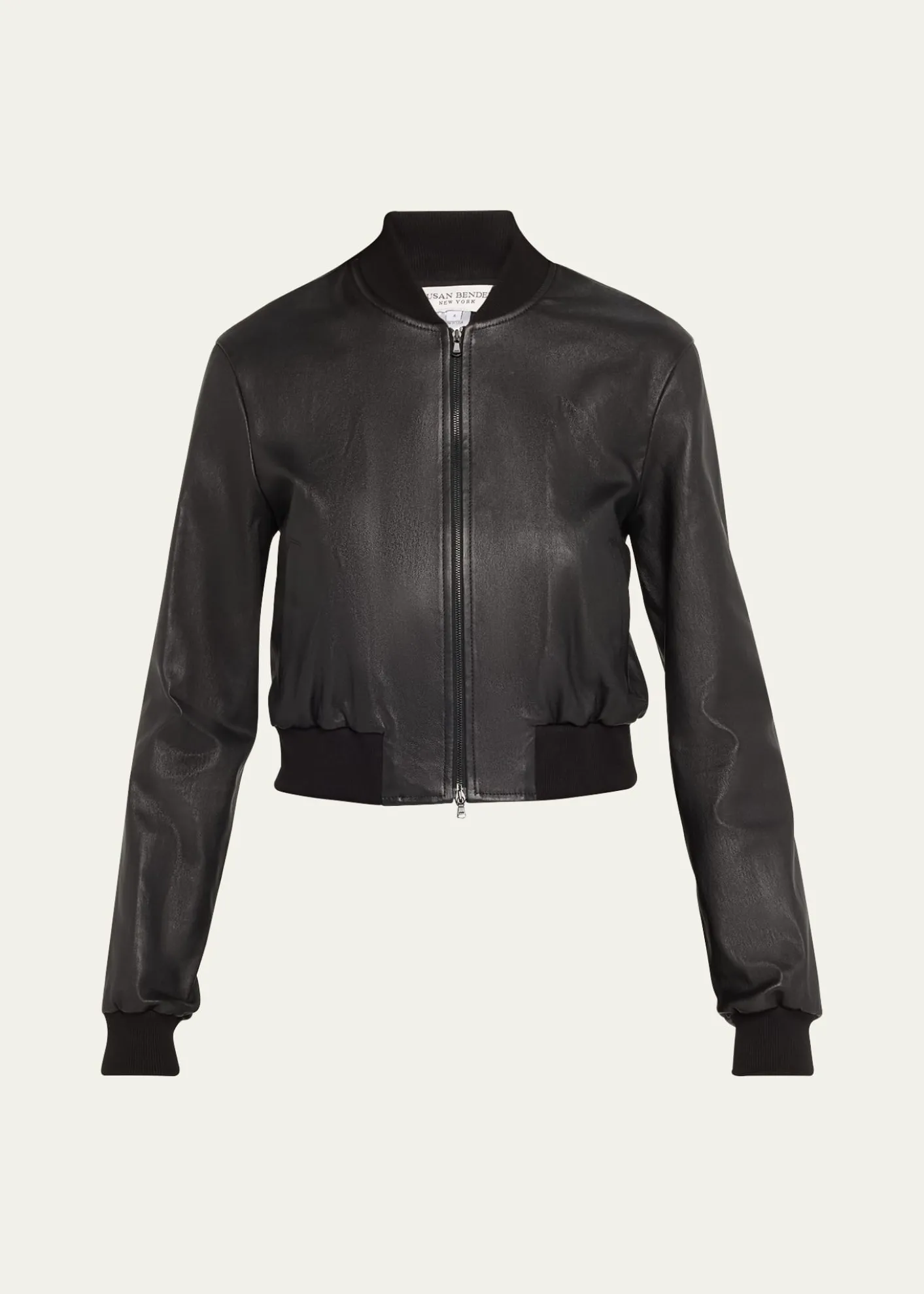 Susan BenderStretch Lambskin Leather Bomber Jacket