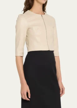 Susan BenderStretch Leather Zip-Front Cardigan