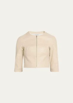 Susan BenderStretch Leather Zip-Front Cardigan