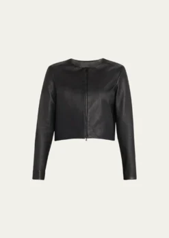 Susan BenderStretch Leather Long-Sleeve Cardigan Jacket