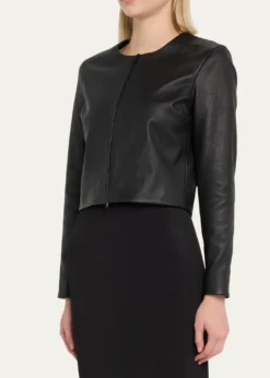 Susan BenderStretch Leather Long-Sleeve Cardigan Jacket