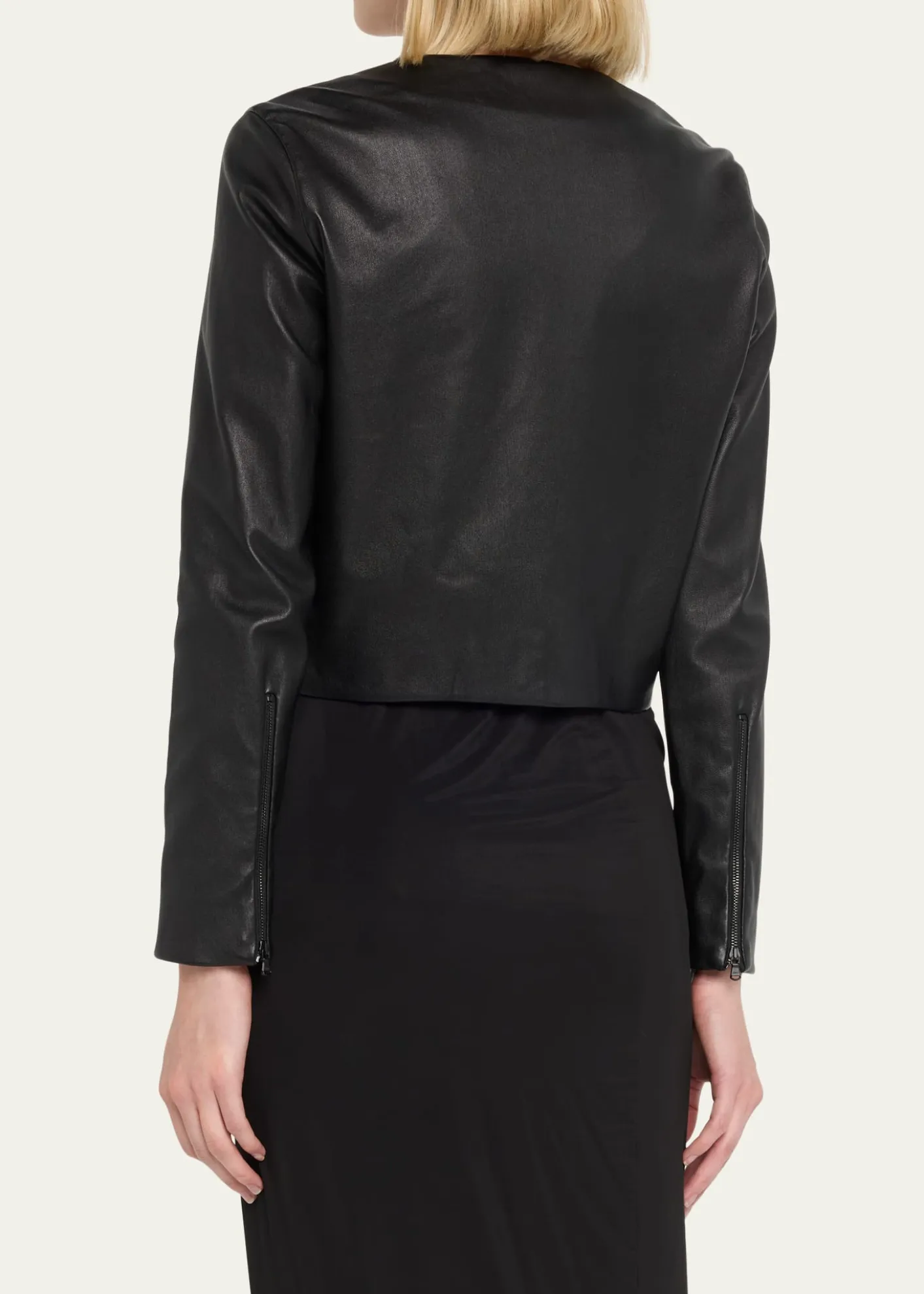 Susan BenderStretch Leather Long-Sleeve Cardigan Jacket