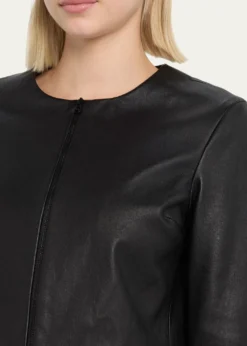Susan BenderStretch Leather Long-Sleeve Cardigan Jacket