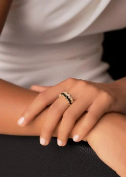 Suzanne Kalan18K Yellow Gold Bold Fireworks Diamond and Black Sapphire Double Eternity Band Ring