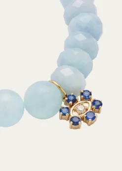 Sydney EvanAqua Beaded Bracelet with Sapphire & Diamond Flower Charm