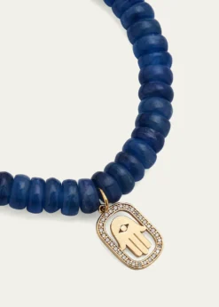 Sydney EvanDiamond Hamsa Charm on Blue Kyanite Rondelle Bracelet