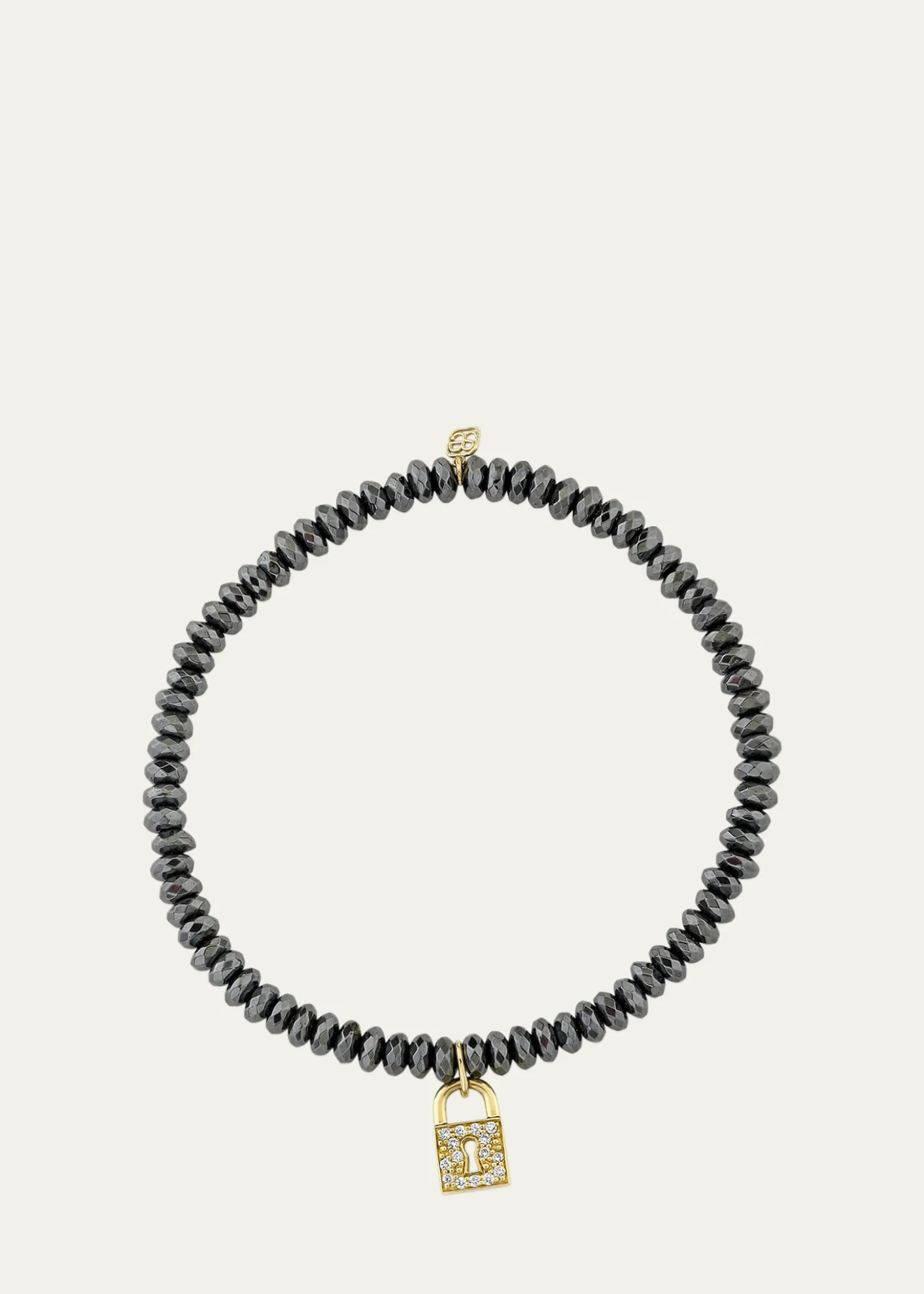 Sydney EvanHematite and 14K Gold Medium Keyhole Lock Diamond Charm Bracelet