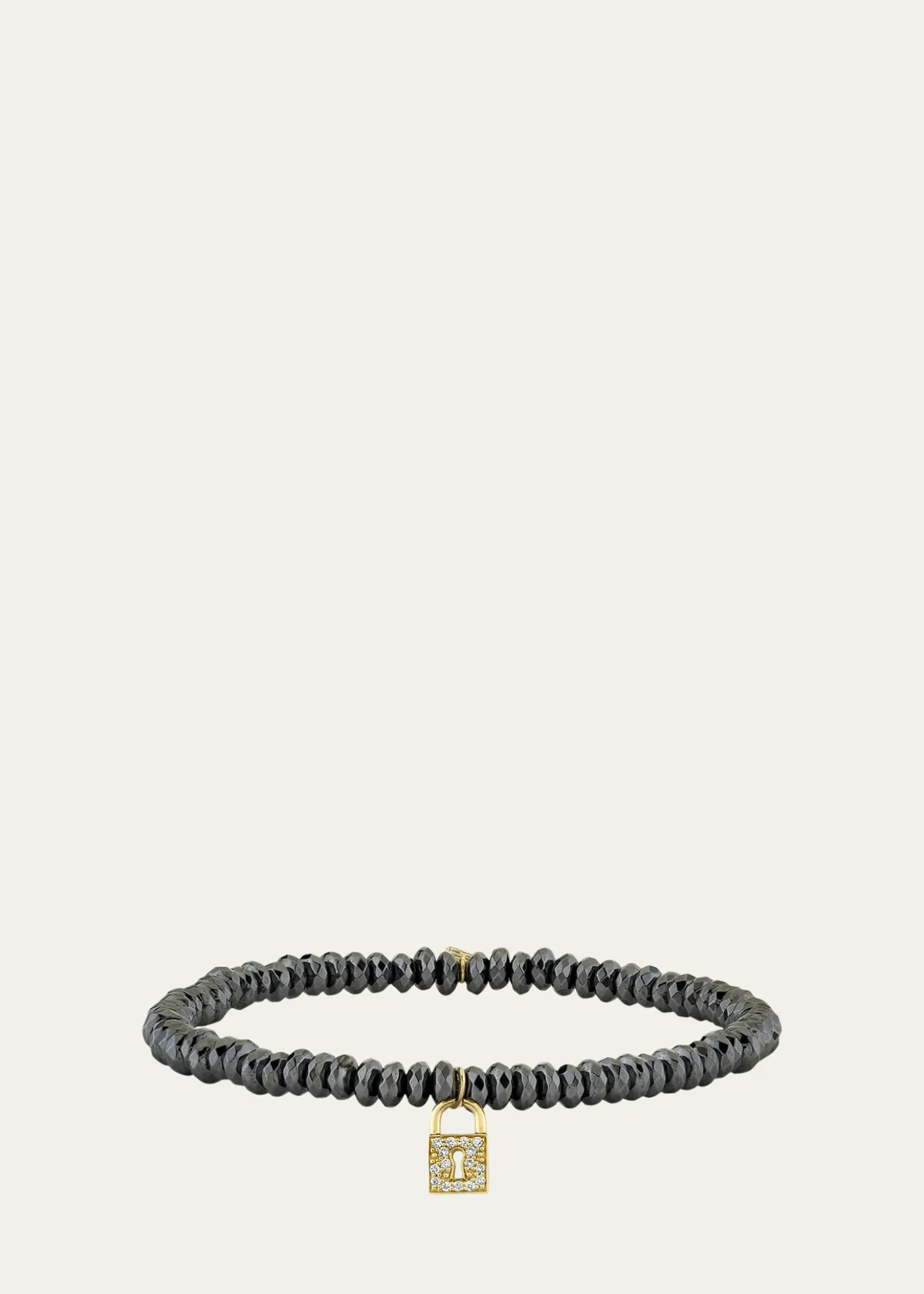 Sydney EvanHematite and 14K Gold Medium Keyhole Lock Diamond Charm Bracelet