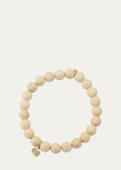 Sydney Evan14k Cream Jasper and Fluted Brown Diamond Charm Bracelet