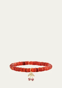 Sydney Evan14K Diamond and Ruby Cherry on Red Opal Stretch Bracelet