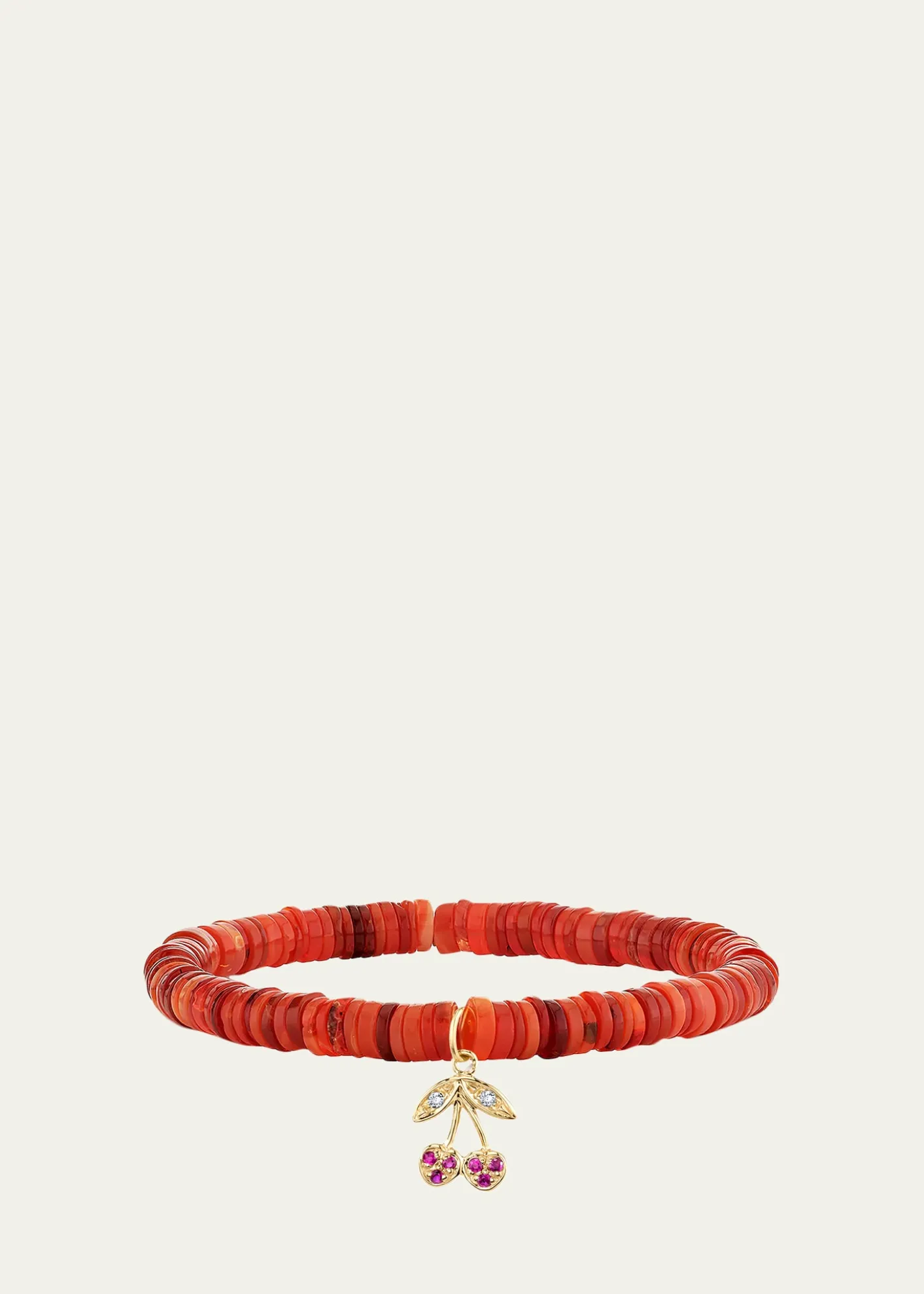 Sydney Evan14K Diamond and Ruby Cherry on Red Opal Stretch Bracelet