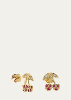 Sydney Evan14K Diamond and Ruby Cherry Stud Earrings