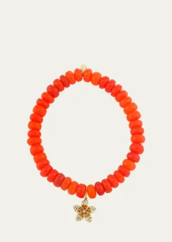 Sydney Evan14K Diamond and Sapphire Plumeria on Orange Opal Bracelet