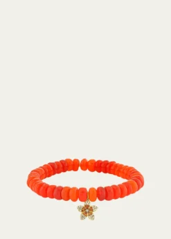 Sydney Evan14K Diamond and Sapphire Plumeria on Orange Opal Bracelet