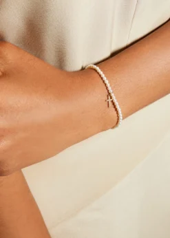 Sydney Evan14k Diamond Cross & Pearl Bracelet