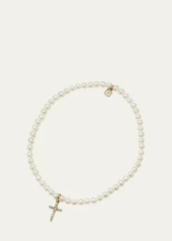 Sydney Evan14k Diamond Cross & Pearl Bracelet