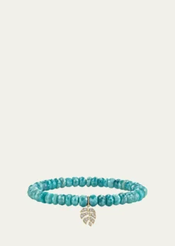 Sydney Evan14K Diamond Monstera on Teal Quartz Bracelet