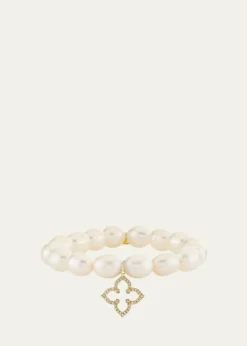 Sydney Evan14K Diamond Moroccan Flower on Pearl Stretch Bracelet