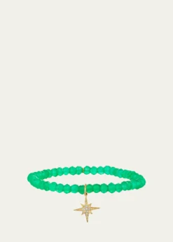 Sydney Evan14K Diamond Pave Starburst on Green Onyx Bracelet