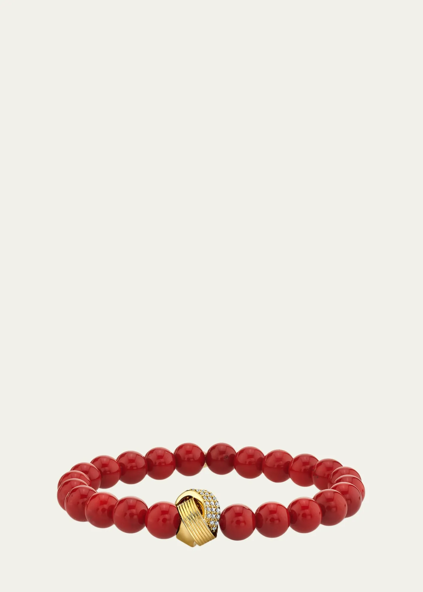 Sydney Evan14K Diamond Tri-Linked Rondelle on Red Jade Stretch Bracelet