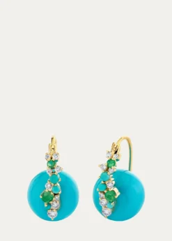 Sydney Evan14K Diamonds and Emeralds on Turquoise Bead Earrings