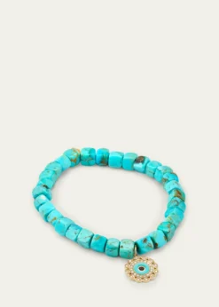Sydney Evan14K Gold and Diamond Marquise Eye Turquoise Bracelet