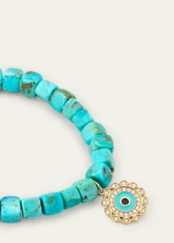 Sydney Evan14K Gold and Diamond Marquise Eye Turquoise Bracelet