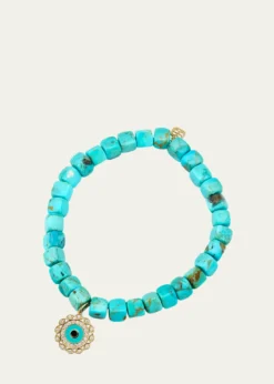 Sydney Evan14K Gold and Diamond Marquise Eye Turquoise Bracelet